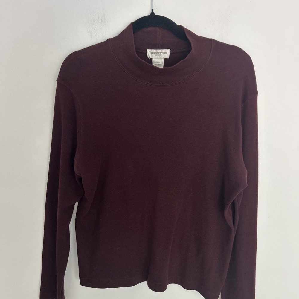 Jones New York Sport Burgundy Long Sleeve 100% Cotton Turtleneck Sz M
